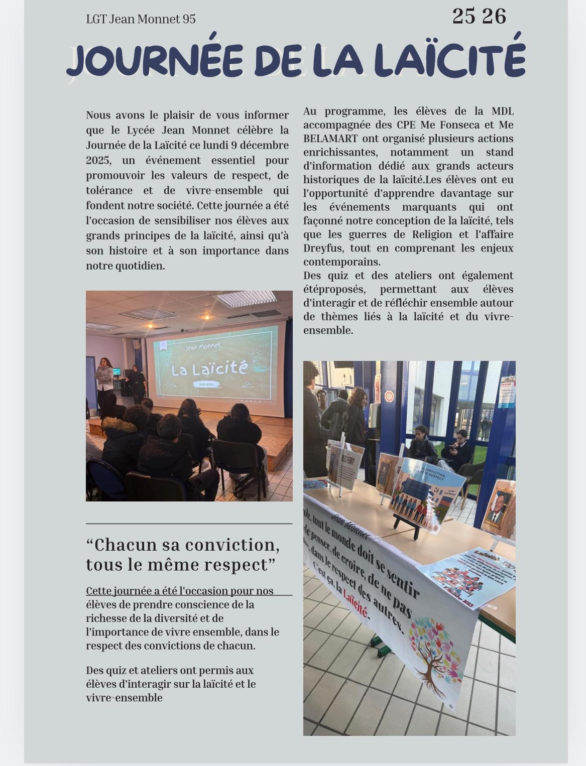 Lycée Jean Monnet Franconville article laicite 2025